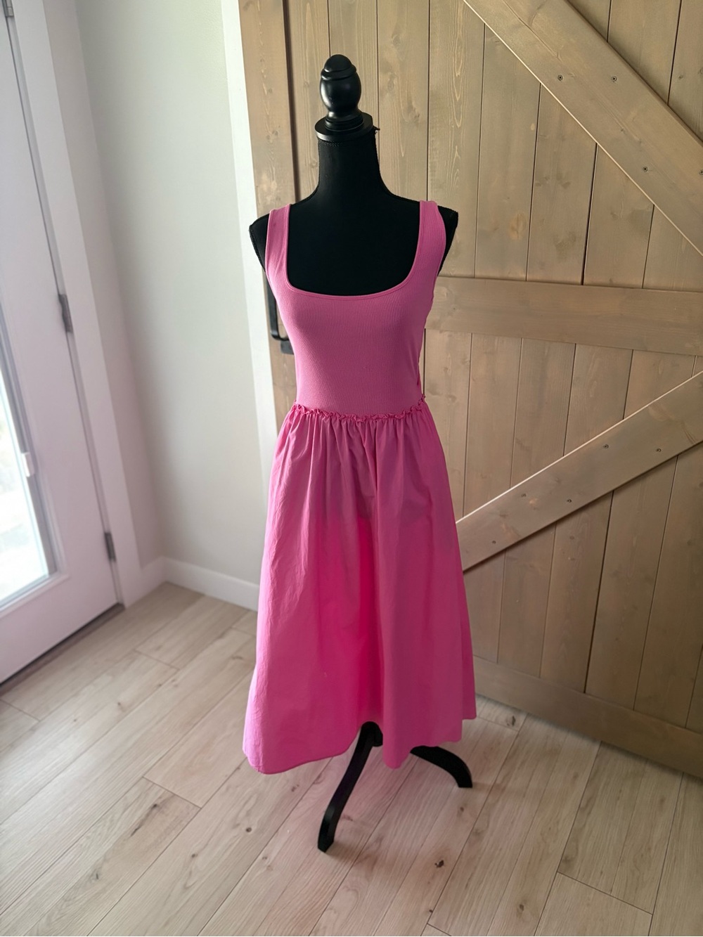 A New Day Pink Fit & Flare Midi Dress XS Square Neck Fit & Flare Sleeveless
